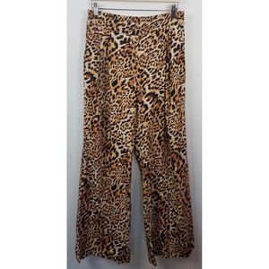 I.N.C Women's Sz. 10 Pull On Leopard Wide Leg Pants Linen Blend W/ Pockets